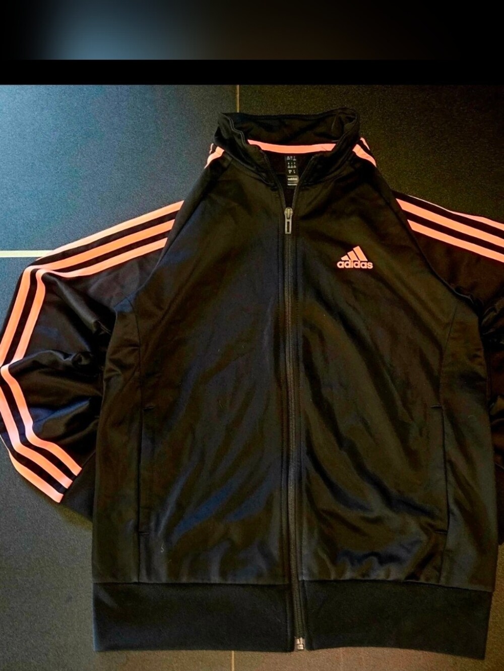 Adidas Black Track Jacket with Pink Stripes